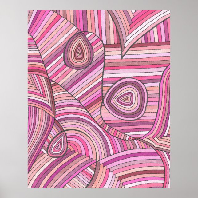 Rosa abstrakt geometrisk mönster med böjda linjer poster (Framsidan)