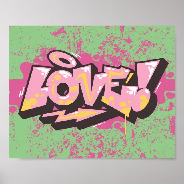 Rosa Abstrakt Graffiti KÄRLEK Poster (Framsidan)