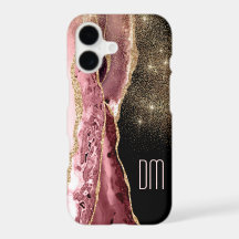 Rosa Abstrakt Guld Star Glitter Monogram