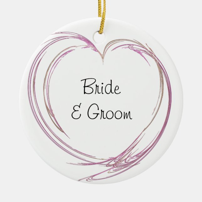 Rosa Abstrakt Heart Bröllop Julgransprydnad Keramik (Framsidan)