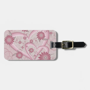 Rosa Abstrakt Hearts & Flowers Kärlek Fractal Art Bagagebricka