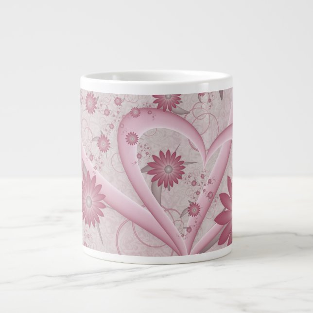 Rosa Abstrakt Hearts & Flowers Kärlek Fractal Art Jumbo Mugg (Framsidan)