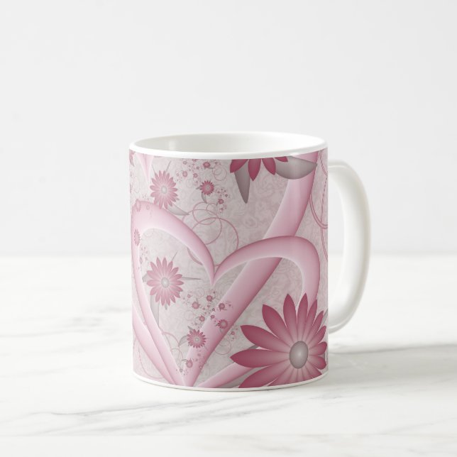 Rosa Abstrakt Hearts & Flowers Kärlek Fractal Art Kaffemugg (Framsida höger)