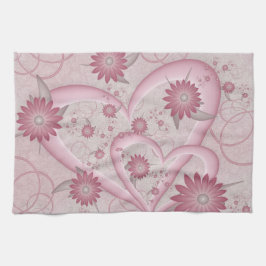 Rosa Abstrakt Hearts & Flowers Kärlek Fractal Art Kökshandduk