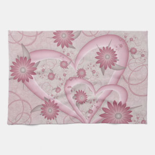 Rosa Abstrakt Hearts & Flowers Kärlek Fractal Art Kökshandduk