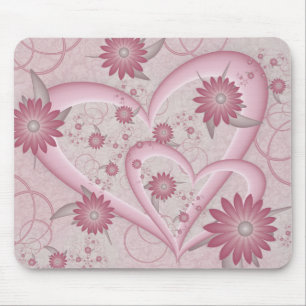 Rosa Abstrakt Hearts & Flowers Kärlek Fractal Art Musmatta