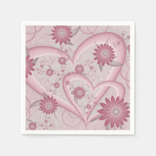 Rosa Abstrakt Hearts & Flowers Kärlek Fractal Art Pappersservett