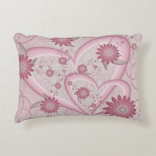 Rosa Abstrakt Hearts & Flowers Kärlek Fractal Art Prydnadskudde
