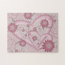 Rosa Abstrakt Hearts & Flowers Kärlek Fractal Art Pussel