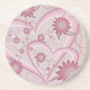 Rosa Abstrakt Hearts & Flowers Kärlek Fractal Art Underlägg