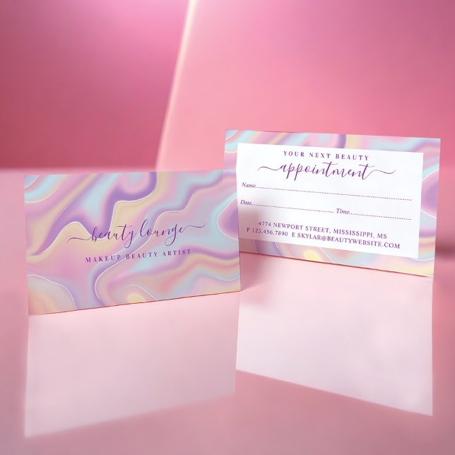 Rosa Abstrakt Iridescent HoloGraph Beauty Artist Tidsbeställning Kort (Pink Abstract Iridescent Holographic Beauty Artist Appointment Card)