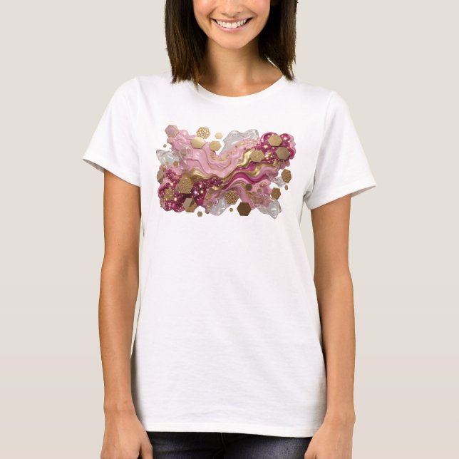 Rosa ABSTRAKT KONST Konsttryck T Shirt (Framsida)