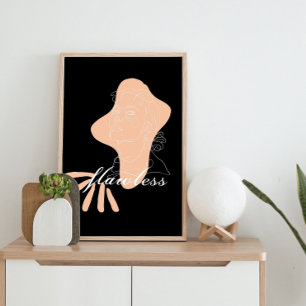 Rosa abstrakt Laglös Woman ansikte Lineart tecknin Poster