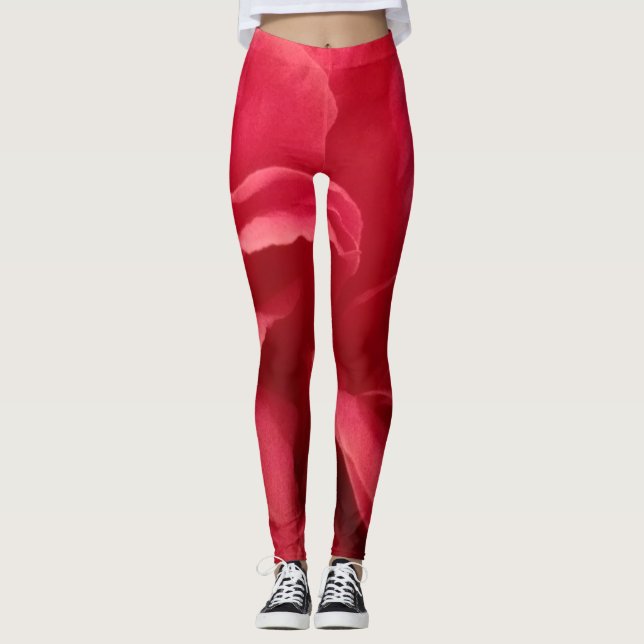 Rosa Abstrakt Marble Blommönster Leggings (Framsida)