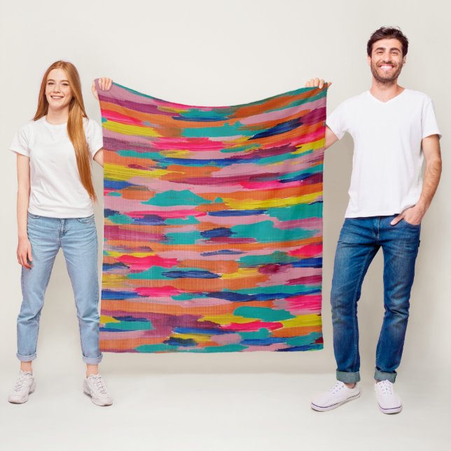 Rosa Abstrakt Rand Fleecefilt (På plats)