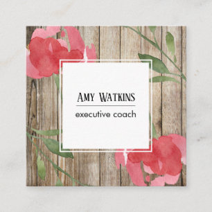 Rosa Abstrakt Ro Buds, Rustic Wood, Social Icons Fyrkantigt Visitkort