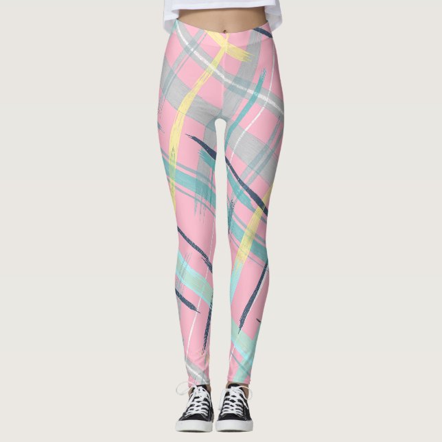 Rosa Abstrakt Sömlös Mönster Leggings (Framsida)