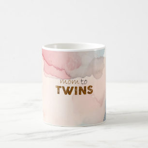 Rosa Abstrakt Vattenfärg Mamma till Twillingar Kaffemugg