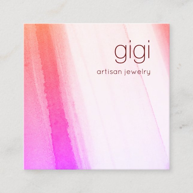 Rosa Abstrakt Vattenfärgskonst Fyrkantigt Visitkort (Framsida)
