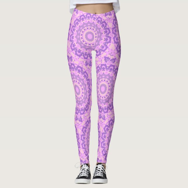 Rosa Abstrakt Yoga Zen Flowers Mönster Leggings (Framsida)