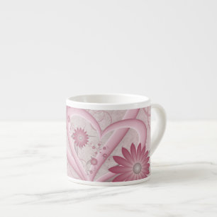 Rosa abstrakta hjärtan & blommor Kärlek Fraktal ko Espressomugg