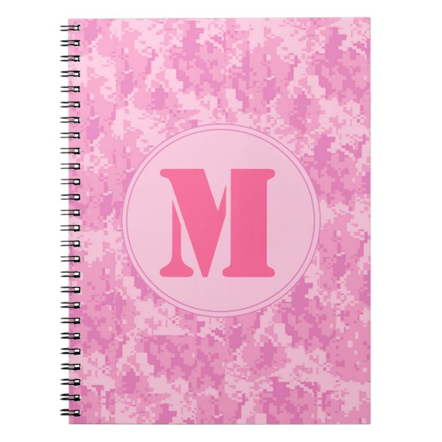 Rosa ACU Camo Camouflag Monogram Initial Note Bok Anteckningsbok (Framsidan)