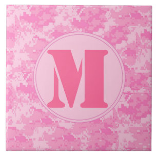 Rosa ACU Camo Camouflage Monogram Visning Tile Kakelplatta