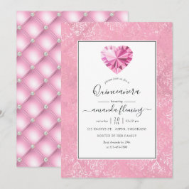 Rosa ädelsten Quinceañera Inbjudningar