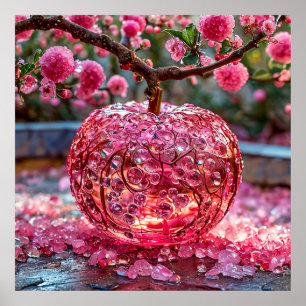 Rosa ädelstenar och blommande trädgren poster