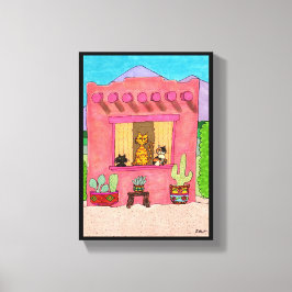Rosa Adobe House Cute Cats Taos Desert Southwest Canvastryck