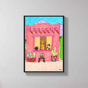 Rosa Adobe House Cute Cats Taos Desert Southwest Canvastryck