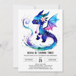 Rosa Adsible Dragon Digital Girl Birthday Inbjudningar
