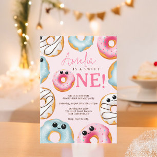 Rosa Adsible Sweet One Söta dones 1:a födelsedag Inbjudningar