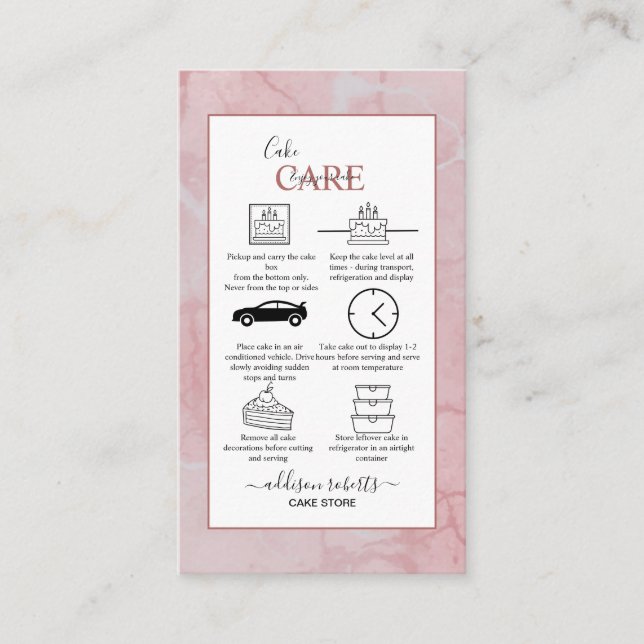 Rosa Aesthetic Cake Care Affärskort Visitkort (Framsida)