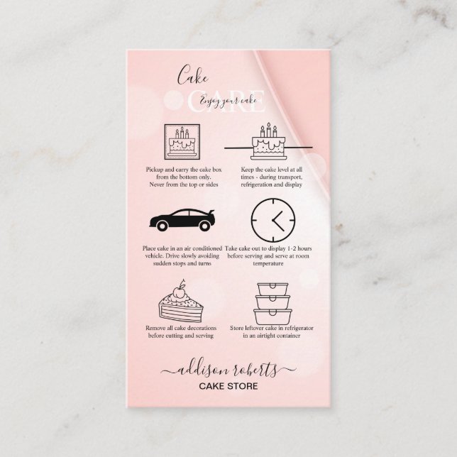 Rosa Aesthetic Cake Care Affärskort Visitkort (Framsida)