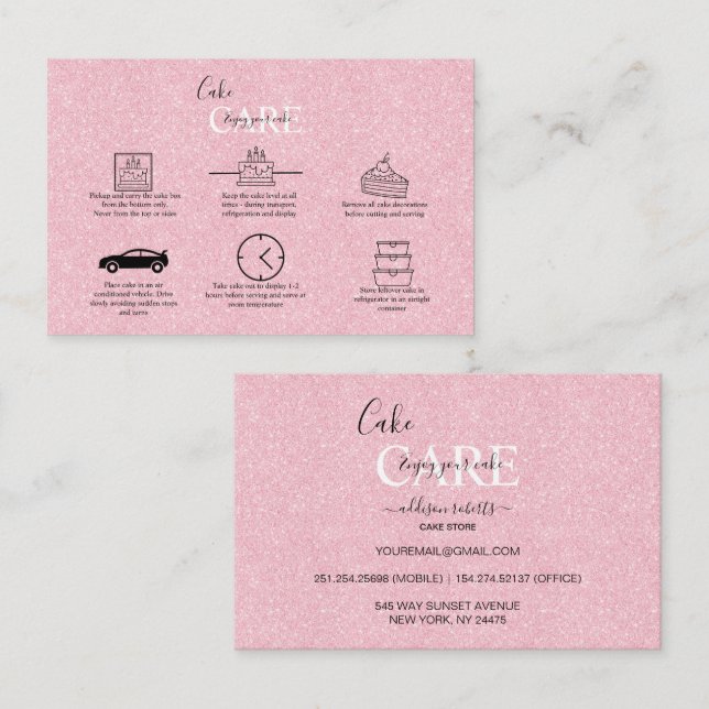 Rosa Aesthetic Cake Care Square Affärskort Visitkort (Fram/baksida)