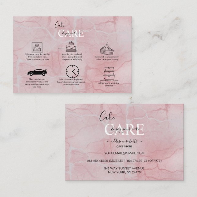 Rosa Aesthetic Cake Care Square Affärskort Visitkort (Fram/baksida)