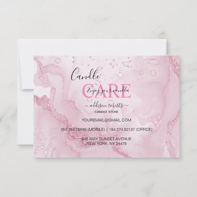 Rosa Aesthetic Candle Care Square Tack Kort (Baksida)