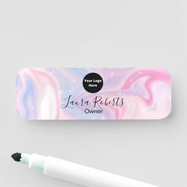 Rosa Aesthetic Marble Glitter Namnbricka (På plats)