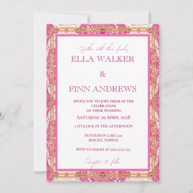 Rosa Aesthetic Tile Modern Typography Bröllop Inbjudningar (Framsida)