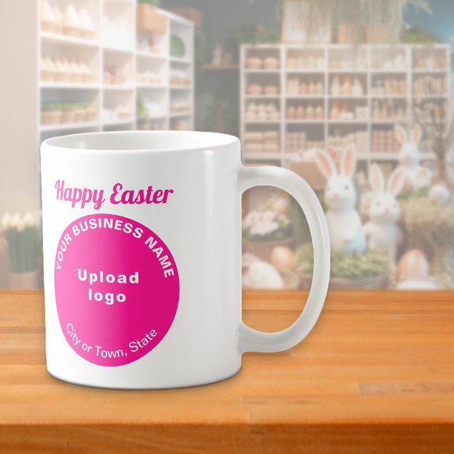 Rosa affärsvarumärke | Påsk | Mugg (Mug with Easter greeting and pink round shape business brand)