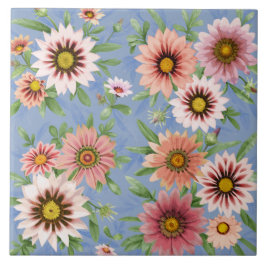 Rosa African Gazania Daisy Blommigt Botaniska kons Kakelplatta