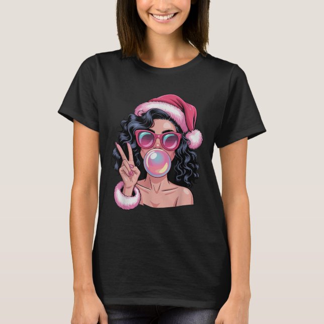 Rosa African Santa Blowing Bubble Gum Funny Ch T Shirt (Framsida)