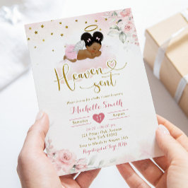 Rosa Afro African Baby Heaven Sent Baby Shower Inbjudningar