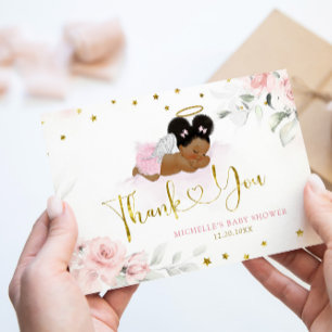 Rosa Afro Angel Baby Heaven Sent Baby Shower Tack Kort
