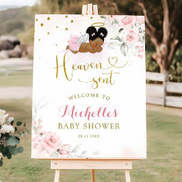 Rosa Afro Angel Baby Heaven Sent Välkomstskylt Poster