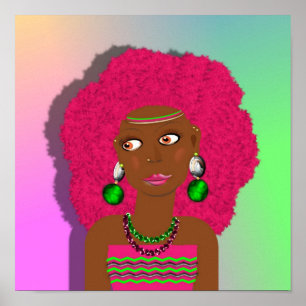 Rosa afro- flicka för Retro Hippy Psychedelic Poster
