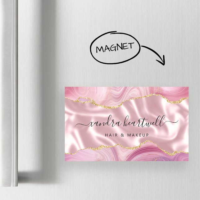 Rosa Agat Guld Glitter Lyx Magnetiska Visitkort (Skapare uppladdad)