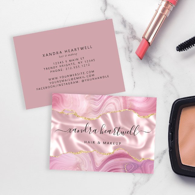Rosa Agat Guld Glitter Lyx Visitkort (Skapare uppladdad)