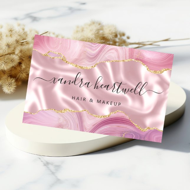Rosa Agat Guld Glitter Lyx Visitkort (Skapare uppladdad)